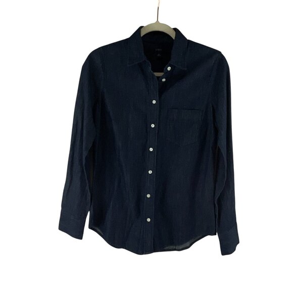 J.Crew Women's Dark Denim Button-Up Shirt XS Long Sleeves Casual Streetwear - Picture 8 of 10
